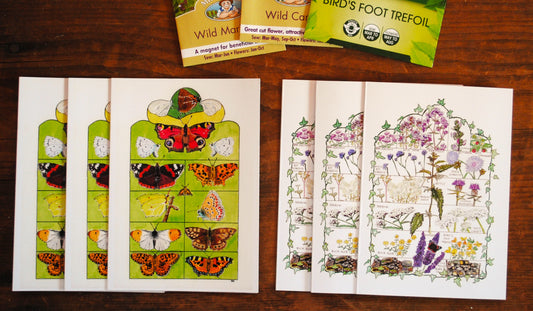 'Planfly' multipack A6 cards 6 for £10 - 3 x British butterflies and 3 x Butterfly Conservation Target Plants